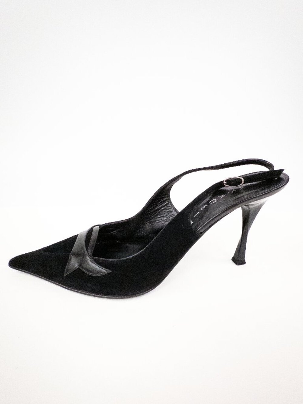 Casadei Black Suede Slingback Pumps Sculptural Twist Heel Pointed Toe Sz 9